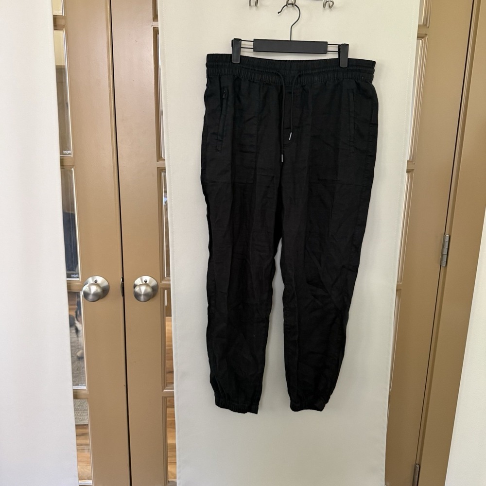 Athleta Womens‎ Medium Black 100% Linen Joggers Pants Bottoms Athleisure